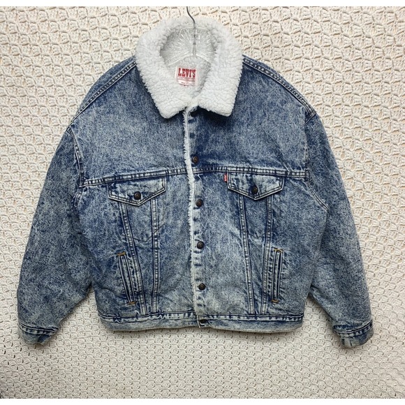 Vintage Levis  Trucker Jacket Men's XL Blue Sherpa Fleece Lined USA 80s Snap - Picture 1 of 10